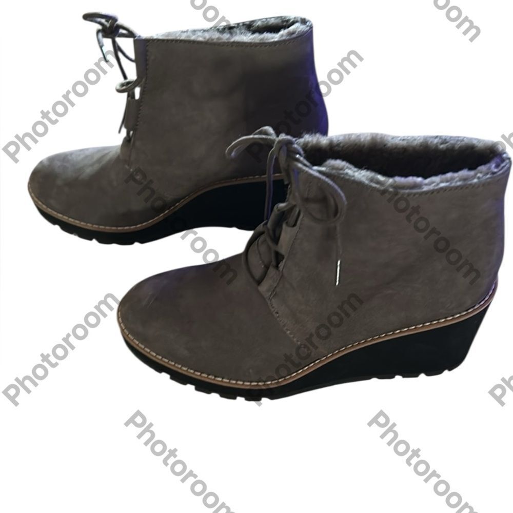 Eileen Fisher Alpine Ankle Bootie Lace Graphite Shearling Leather Size 8.5, Nwot